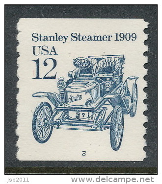 USA 1985 Scott # 2132. Transportation Issue: Stanley Steamer 1909. Set Of 2 With  P#1 And P#2, MNH (**). - Coils (Plate Numbers)