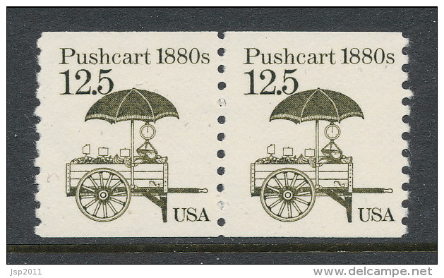 USA 1985 Scott # 2133. Transportation Issue: Pushcart. Pair, MNH (**). - Roulettes