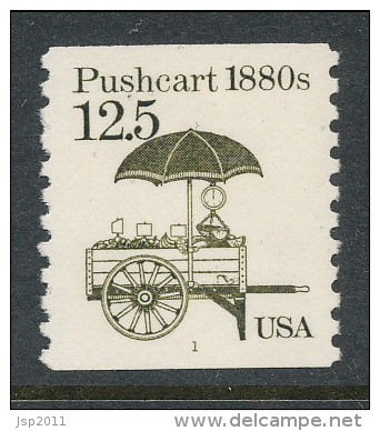 USA 1985 Scott # 2133. Transportation Issue: Pushcart. Set Of 2 With P#1 And P#2, MNH (**). - Coils (Plate Numbers)