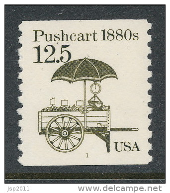 USA 1985 Scott # 2133. Transportation Issue: Pushcart. Set Of 2 With P#1 And P#2, MNH (**). - Rollenmarken (Plattennummern)