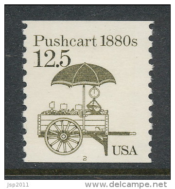 USA 1985 Scott # 2133. Transportation Issue: Pushcart. Set Of 2 With P#1 And P#2, MNH (**). - Ruedecillas (Números De Placas)