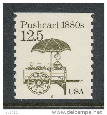 USA 1985 Scott # 2133. Transportation Issue: Pushcart. Set Of 2 With P#1 And P#2, MNH (**). - Coils (Plate Numbers)