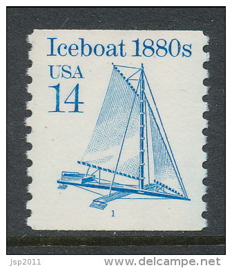 USA 1985 Scott # 2132. Transportation Issue: Iceboat 1880s. Set Of 3 With  P#1 To P#3, MNH (**). - Coils (Plate Numbers)