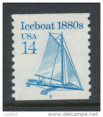 USA 1985 Scott # 2132. Transportation Issue: Iceboat 1880s. Set Of 3 With  P#1 To P#3, MNH (**). - Coils (Plate Numbers)