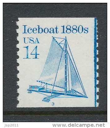 USA 1985 Scott # 2132. Transportation Issue: Iceboat 1880s. Set Of 3 With  P#1 To P#3, MNH (**). - Rollenmarken (Plattennummern)