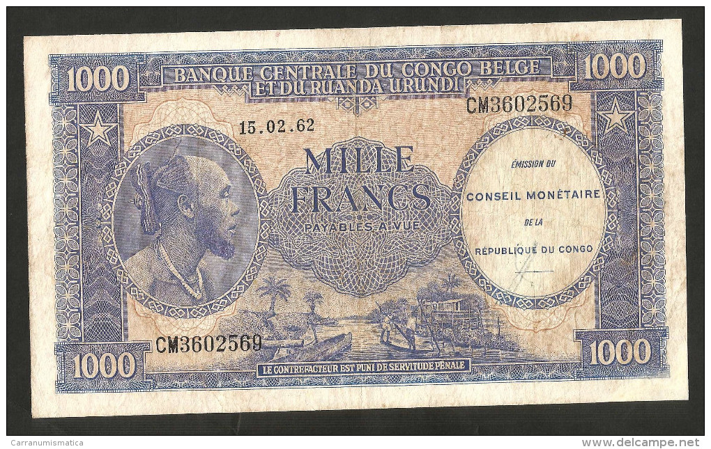[NC] CONGO BELGE - BANQUE CENTRALE Du CONGO BELGE Et Du RUANDA-URUNDI - 1000 FRANCS (1962) - Banca Del Congo Belga