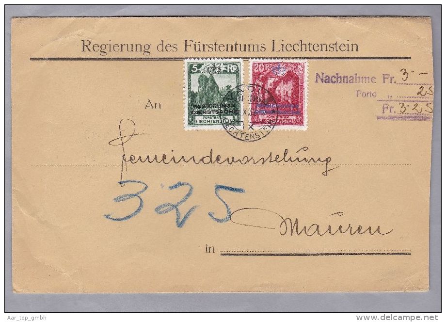 Liechtenstein Dienst 1932-10-03 VADUZ NN-Brief Nach Mauren Mit 5 + 20 Rp. - Service