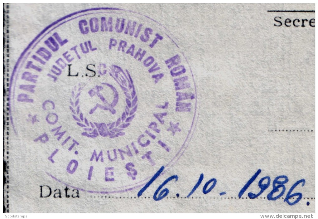 1986 Romanian Communist Party - Seal On Ticket Arrival In Local Organization - Matasellos Generales