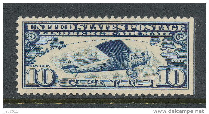 USA 1927 Scott # C10, Air Mail: Spirit Of St. Louis,  3 Side Perforated, MNH (**) - 1b. 1918-1940 Neufs