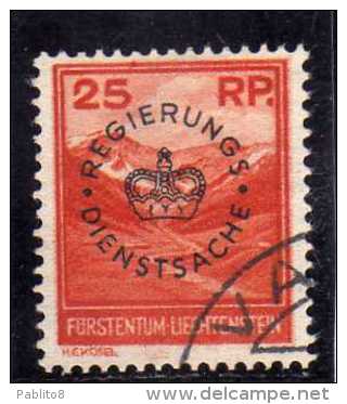 LIECHTENSTEIN 1933 25 Rp. "Valünatal Und Naafkopf", Pracht, Mi. 100. SERVICE OFFICIAL STAMP RED ORANGE OVERPRINTED USED - Service