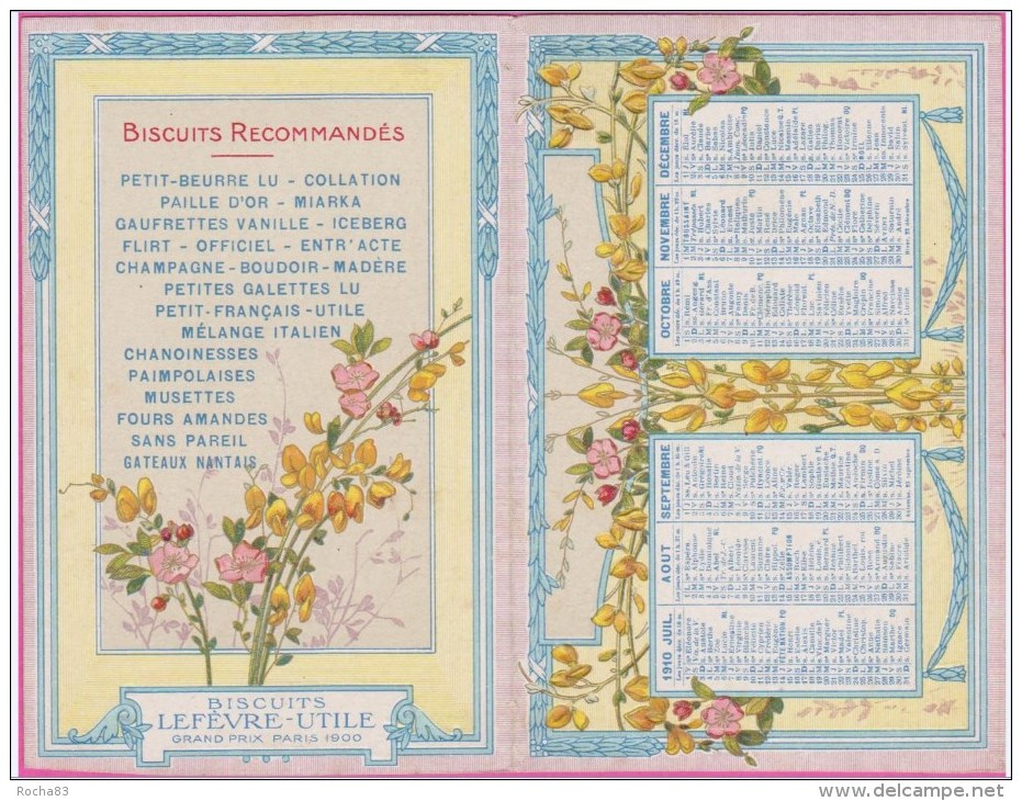 PUB LU - LEFEVRE UTILE - Calendrier , Chromo - Bretonne 1910  2 Volets  Complet - Lu