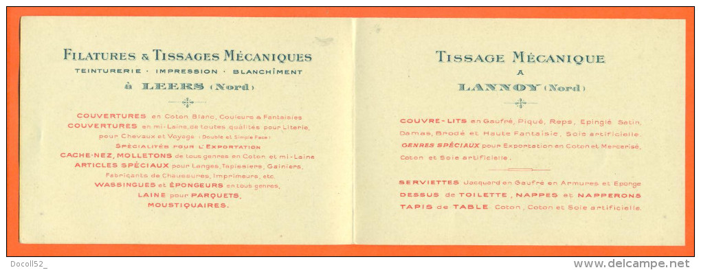 Carte Ets A Parent Et Fils Et Bruneel Fils "  Filatures Et Tissages A Leers Et Lannoy ( Nord )  " 2 Scans - Visiting Cards