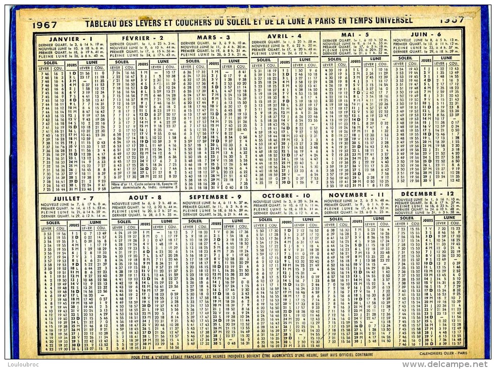 CALENDRIER ALMANACH DES  POSTES 1967 OLLER L'ATTENTE PECHEUR A LA LIGNE  SANS FEUILLETS - Grand Format : 1961-70