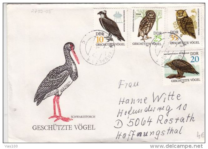 BIRDS, BLACK STORK, EAGLE, OWL, EMBOISED SPECIAL COVER, 1982, GERMANY - Cigognes & échassiers
