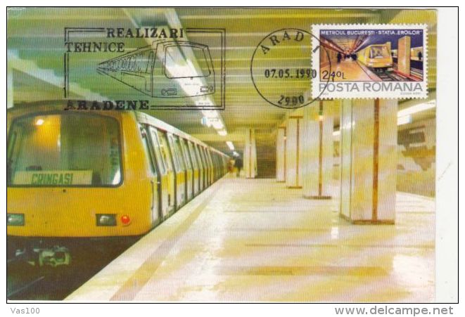 TRAINS, SUBWAY, BUCHAREST METRO NETWORK, STATION, CM, MAXICARD, CARTES MAXIMUM, 1990, ROMANIA - Strassenbahnen