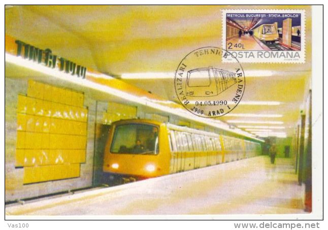 TRAINS, SUBWAY, BUCHAREST METRO NETWORK, STATION, CM, MAXICARD, CARTES MAXIMUM, 1990, ROMANIA - Tranvie