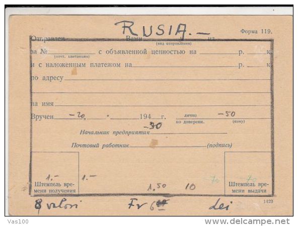 PILOT, PLANE, NOTIFICATION OF POSTAL DELIVERY, RUSSIA - ...-1949