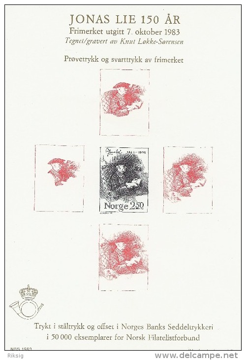 Norway  -  Jonas Lie 150 år.  Prøvetryk Og Svarttryk Av Frimerket    # 21 # - Proofs & Reprints