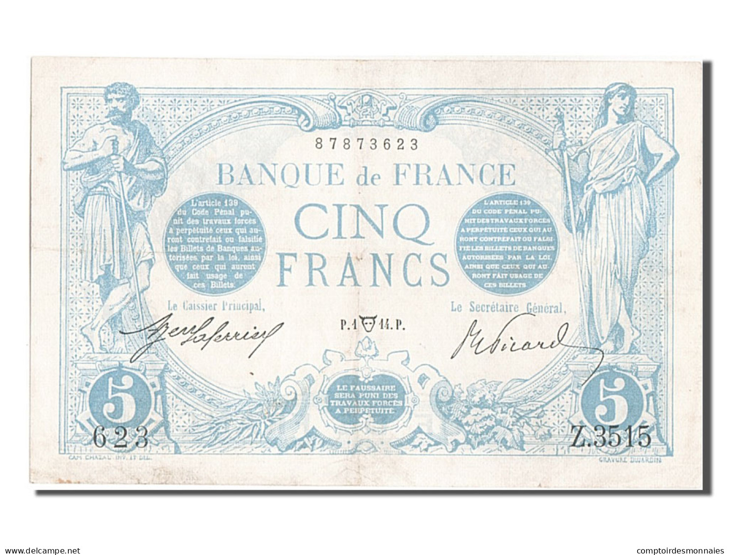 Billet, France, 5 Francs, 5 F 1912-1917 ''Bleu'', 1914, 1914-04-01, TTB+ - 5 F 1912-1917 ''Bleu''