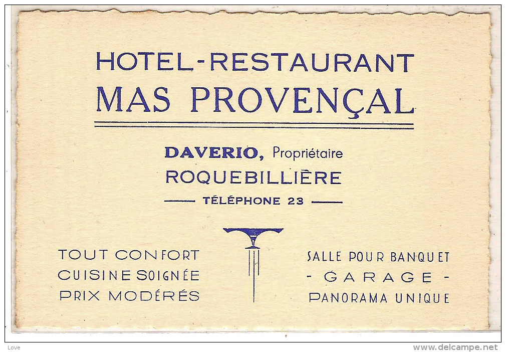 ROQUEBILLIERE: CARTE PUB, HOTEL RESTAURANT "MAS PROVENCAL" - Roquebilliere