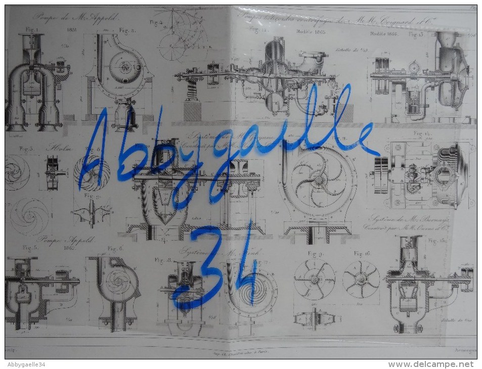POMPES A FORCE CENTRIFUGE DE DIVERS SYSTEMES . Appold, Fink, Holm, Coignard, Bernays, Malo, Gwynne - Máquinas