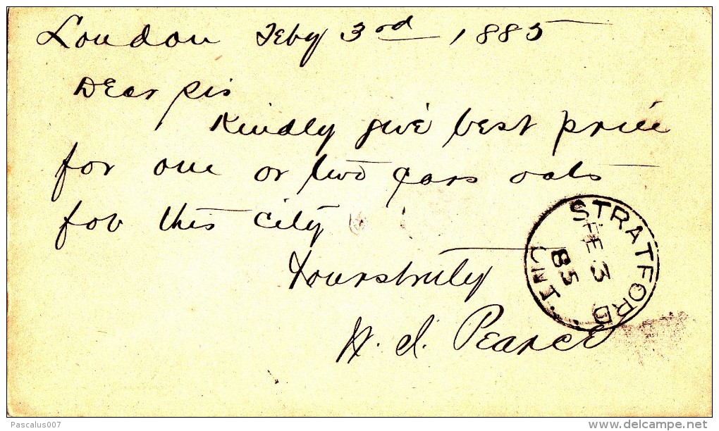 A27 - Entier Postal Du Canada -  Carte Postale Usagée De 1885 Stratford. - 1860-1899 Regering Van Victoria