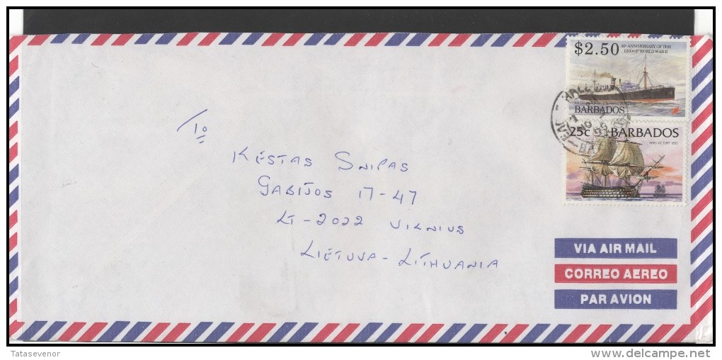 BARBADOS Brief Postal History Envelope Air Mail BB 005 Ships - Barbades (1966-...)