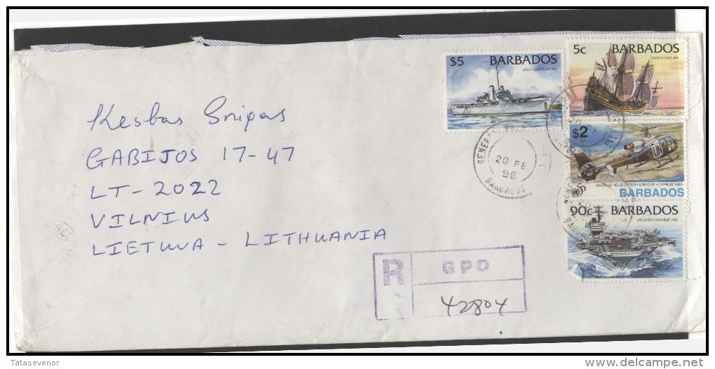 BARBADOS Brief Postal History Envelope  BB 010 Transportation Ships Helicopter - Barbados (1966-...)