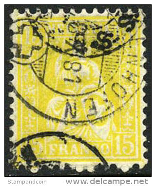 Switzerland #54 Used 15c Lemon Seated Helvetia From 1867-78 - Oblitérés