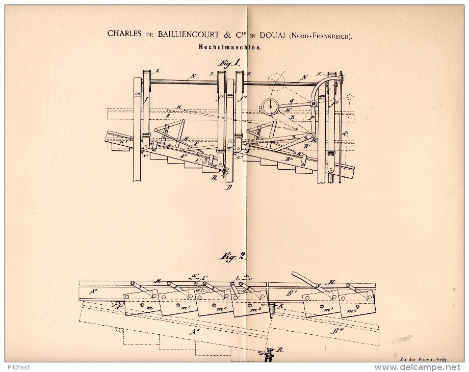 Original Patentschrift - Charles De Baillencourt Dans Douai , 1892 , Machine Pour La Filature, Rouet !!! - Máquinas