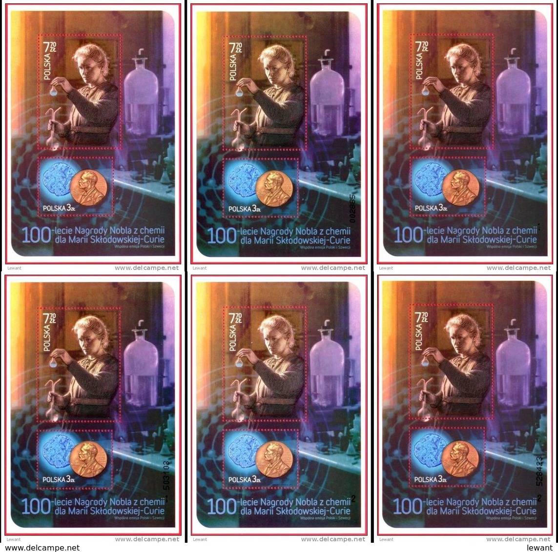 2011.11.17 - All 6 Versions - 100th Anniversary Of The Nobel Prize For Maria Sklodowska - Curie - MNH 6v - Neufs