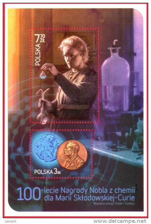 2011.11.17 - all 6 versions - 100th anniversary of the Nobel Prize for Maria Sklodowska - Curie - MNH 6v