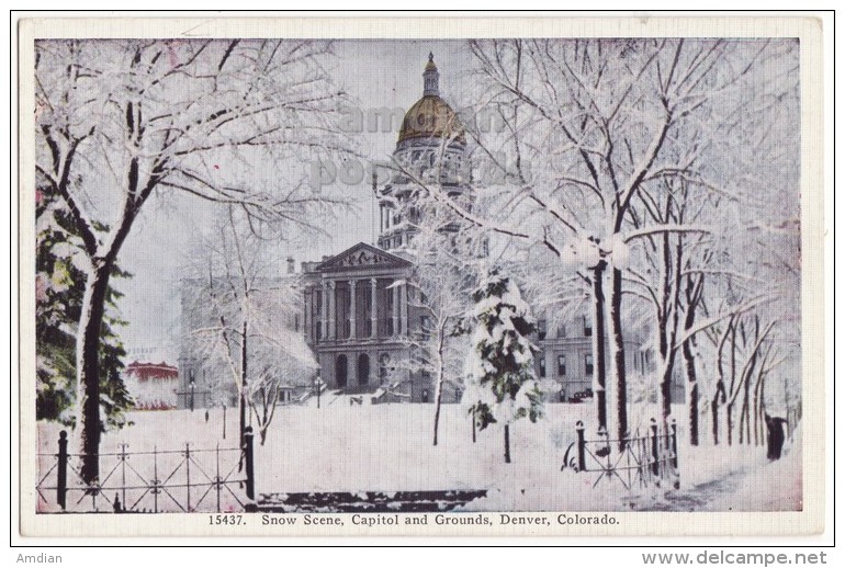 DENVER CO ~ STATE CAPITOL BUILDING AND GROUNDS, WINTER SNOW SCENE ~ C1940s Vintage Colorado Postcard - Denver