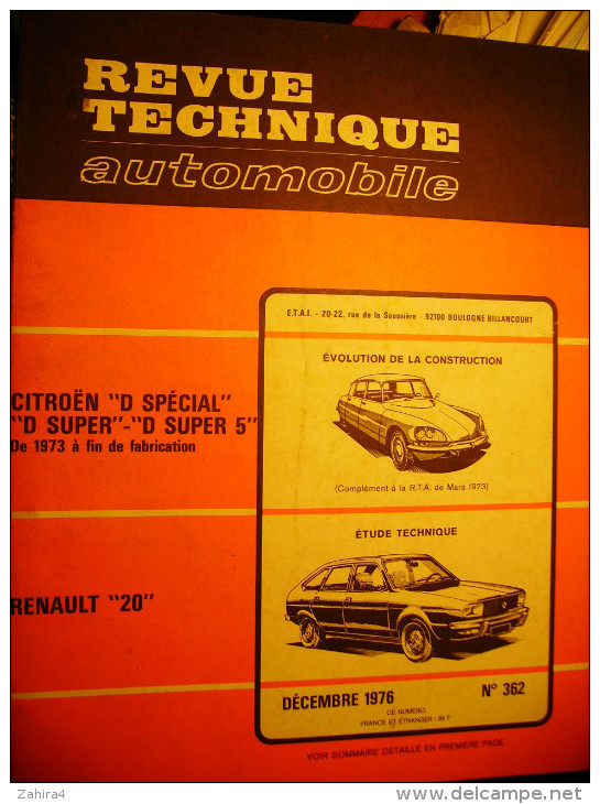 Revue Technique Automobile - N°362 - Citroën D Spécial - D Super - D Super 5 - Renault 20 - Auto