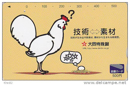 Carte Prépayée Japon - Oiseau COQ Poule Oeuf - ROOSTER Bird Japan Prepaid Card - HAHN Tosho Karte - 2473 - Gallinacés & Faisans