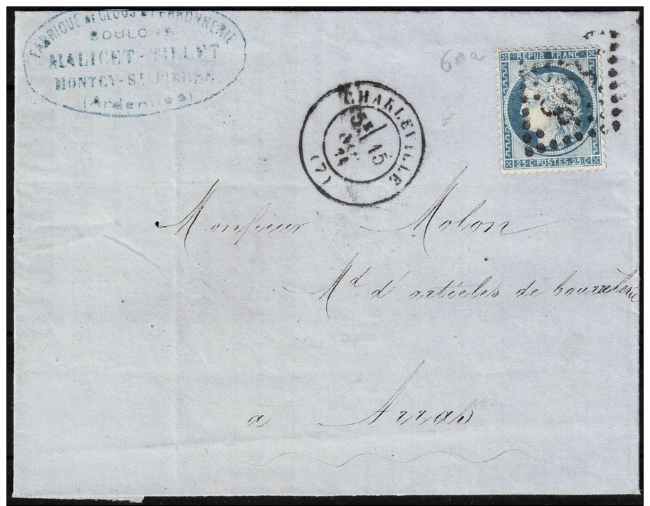 LAC  N° 60A GC 898 Cachet à Date De Charleville (Landes) Du 15 Novembre 1871 Pour Arras (Pas-de-Calais) - 1871-1875 Cérès