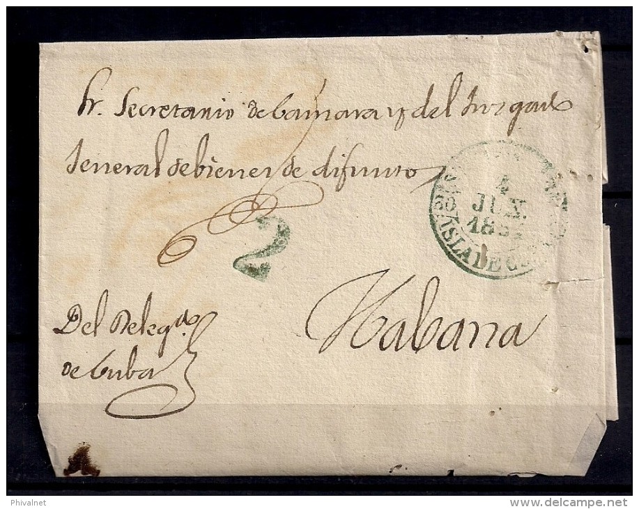 1854, ENVUELTA CIRCULADA EN LA HABANA, LIBRE DE PORTES POR FALTA DE FONDOS DISPONIBLES - Prephilately