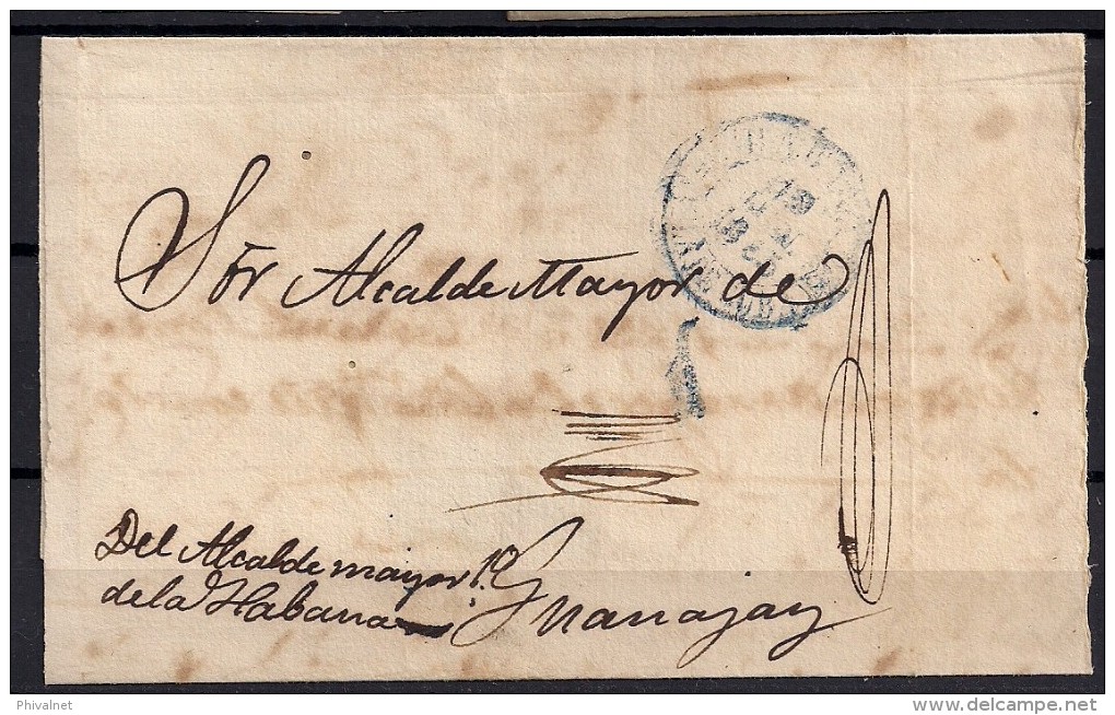 1855, ENVUELTA CIRCULADA DE LA HABANA A GUANAJAY, SE REMITE SIN PORTE POR INFORMACIÓN DE POBREZA - Prephilately