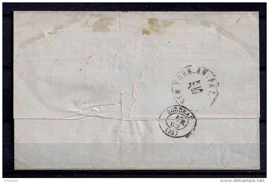 1862, CORREO MARÍTIMO, LA HABANA - BURDEOS, VIA NUEVA YORK. - Prefilatelia