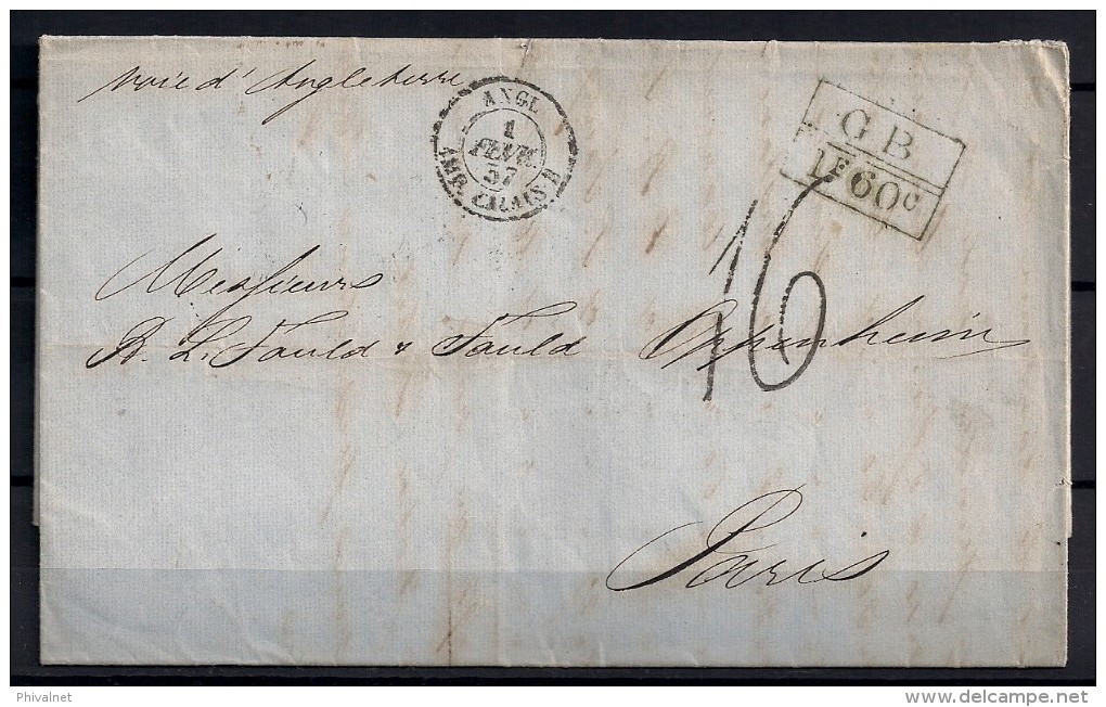 1857, CORREO MARÍTIMO, LA HABANA - PARIS, VIA INGLATERRA, MARCAS DE INTERCAMBIO FRANCO - BRITÁNICO - Voorfilatelie