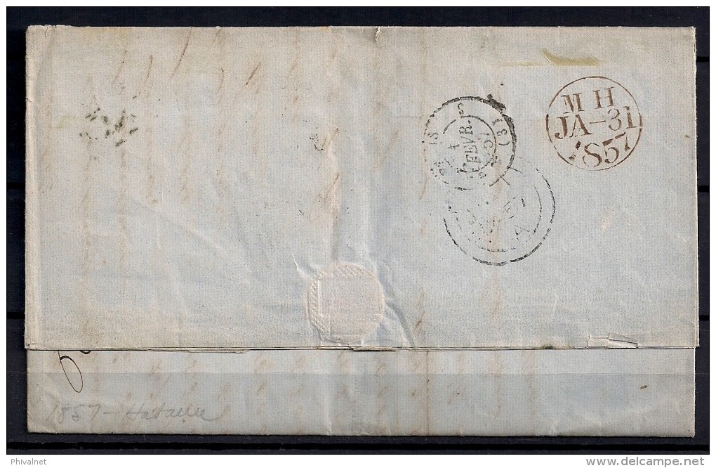 1857, CORREO MARÍTIMO, LA HABANA - PARIS, VIA INGLATERRA, MARCAS DE INTERCAMBIO FRANCO - BRITÁNICO - Vorphilatelie