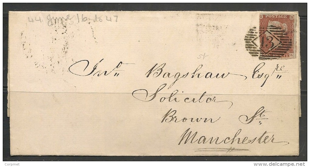 UK - VF  1844 ENTIRE COVER To MANCHESTER - Stamp Seems Cut By Hand - VF Complete WAX SEAL - Cartas & Documentos