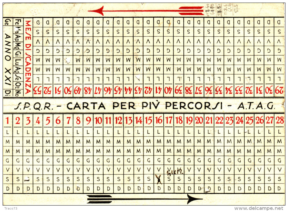 ROMA  /  A.T.A.G.  -  CARTA VALIDA PER PIU' PERCORSI SULLE LINEE TRANVARIE FILOVIARIE E AUTOBUS _ ANNO XXI - Europe