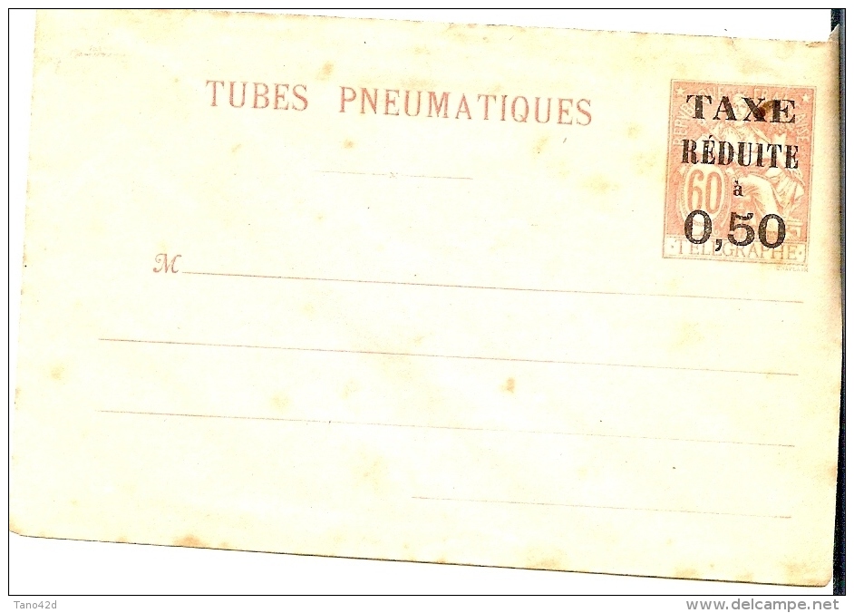 LBL5 - FRANCE EP ENV CHAPLAIN 60c SURCH. "TAXE REDUITE A 0,50" TACHES ET PATTE COLLEE - Pneumatische Post