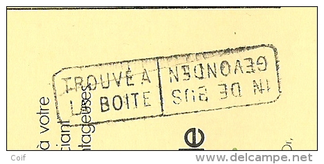 1671 Op Kaart Met Stempel BRUXELLES (Taxe) , Met Stempel TROUVE A LA BOITE / IN DE BUS GEVONDEN - 1951-1975 Lion Héraldique