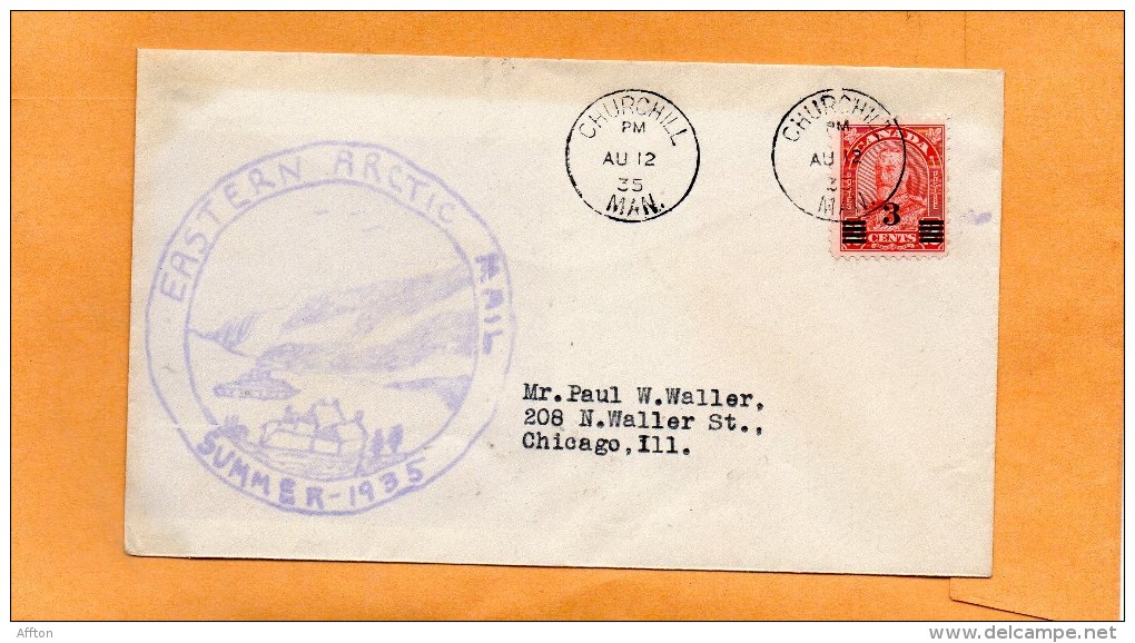 Eastern Artic Mail Canada 1935 Air Mail Cover Mailed From Churchhill Man - First Flight Covers