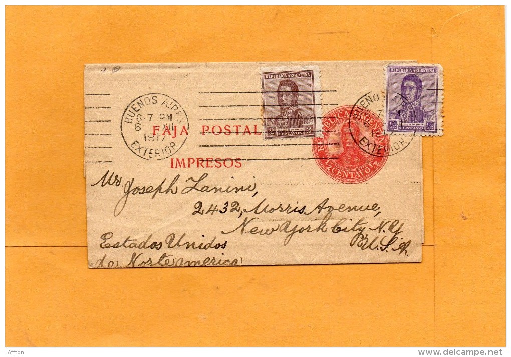 Argentina 1917 Wrapper Mailed To USA - Enteros Postales