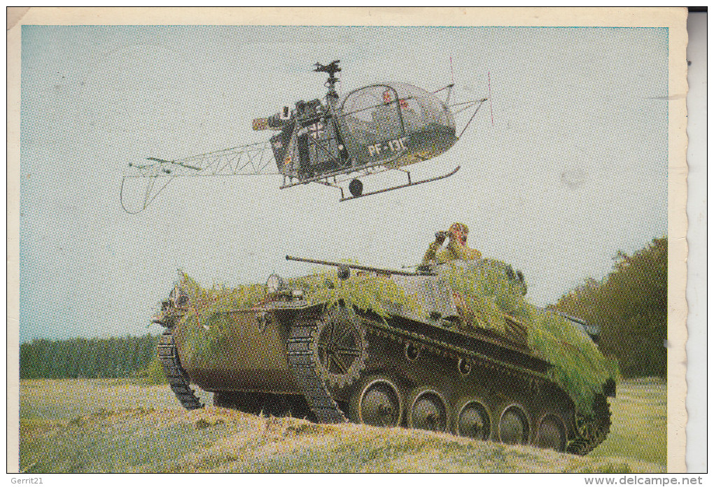 MILITÄR - PANZER / TANK / Chars, HS 30 & Helikopter, Bundeswehr, 1963, Druckstelle - Ausrüstung