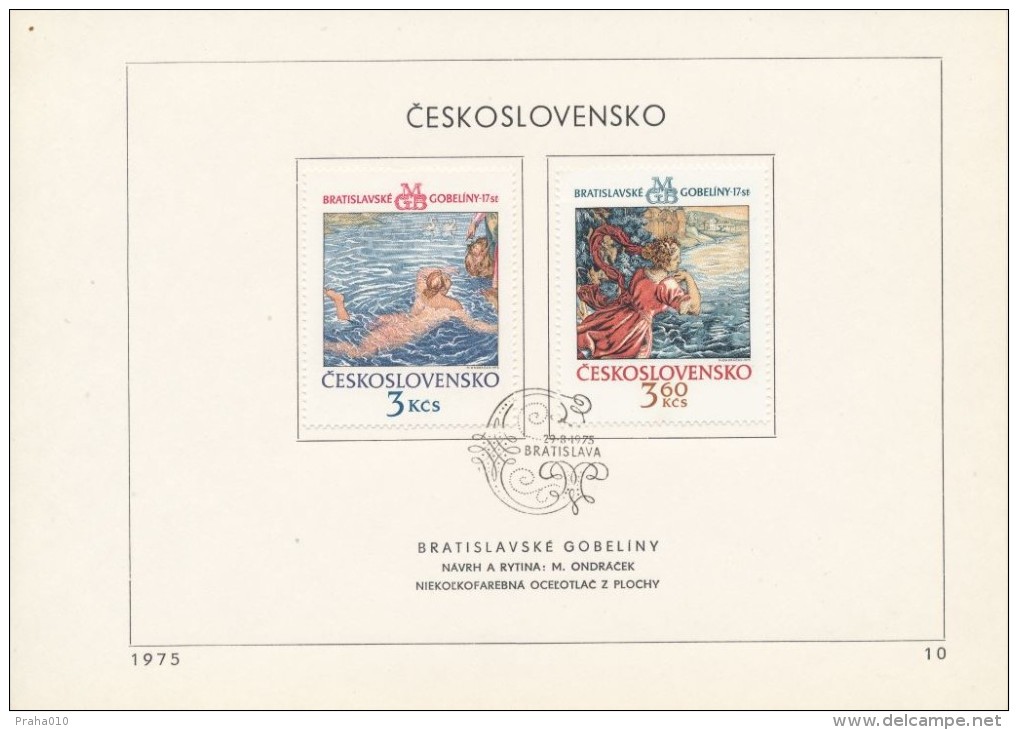 Czechoslovakia / First Day Sheet (1975/10) Bratislava (1): Bratislava Tapestries (Leander And Hera) - Mitología