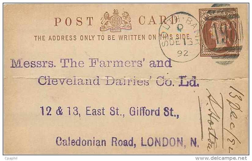 Entier Postal Postal Stationary Grande Bretagne Great Britain South Bank 1892 - Entiers Postaux